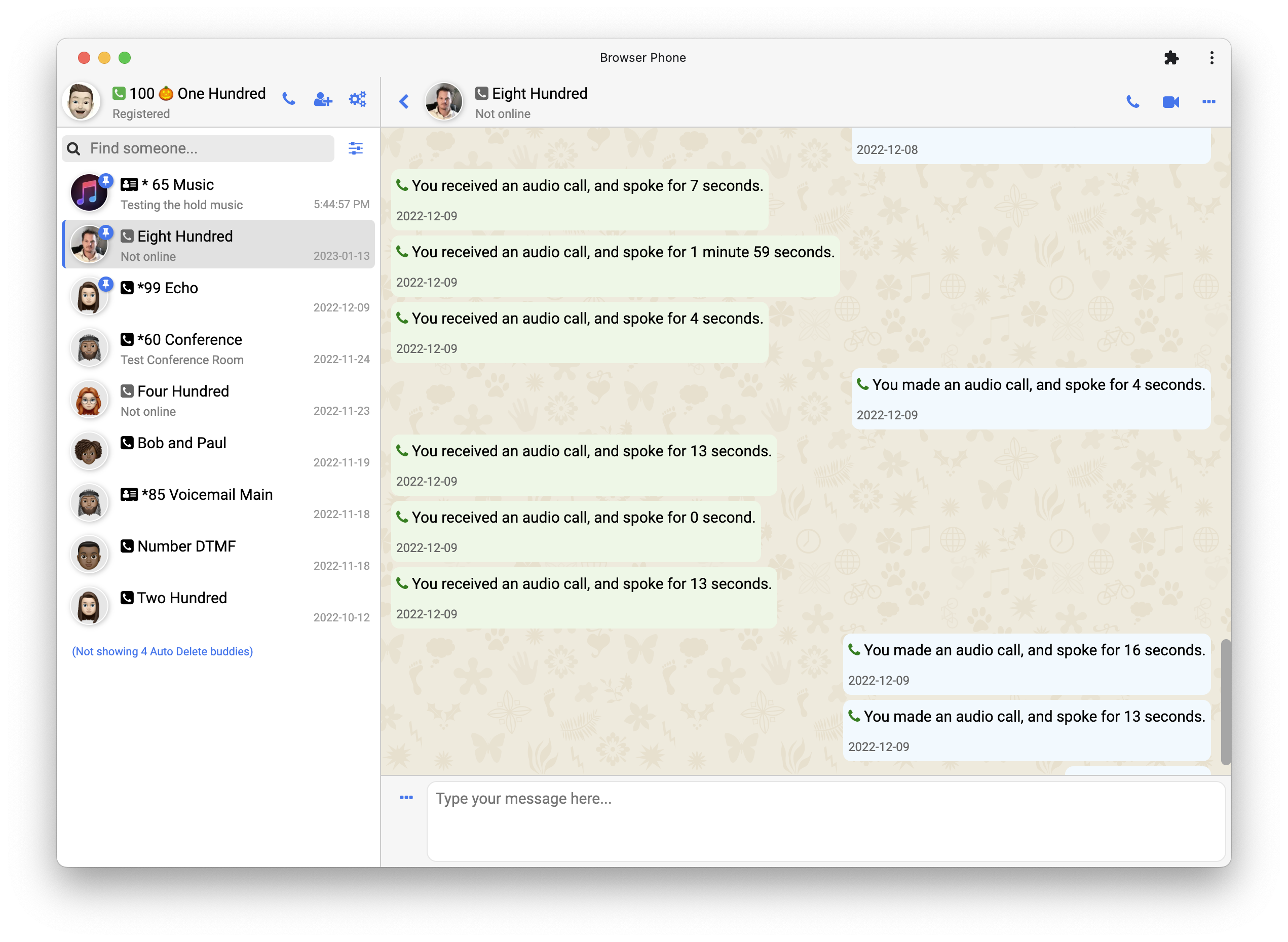 Pantalla de conversaciones y llamadas en modo claro